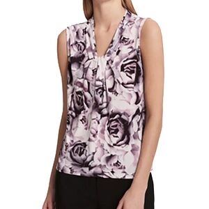 Calvin Klein Floral Knot Neck Sleeveless Top – Purple/White – Size S